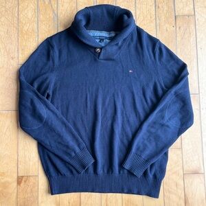 Tommy Hilfiger Navy Blue 100% Cotton Shawl Collar Sweater Size Large
